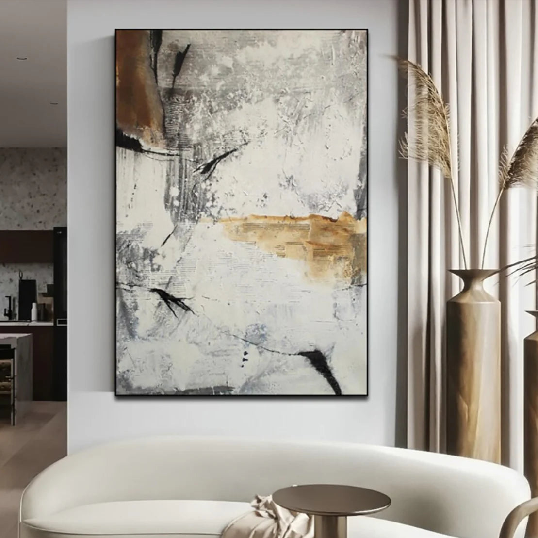 Abstract painting on a wall in a modern living room