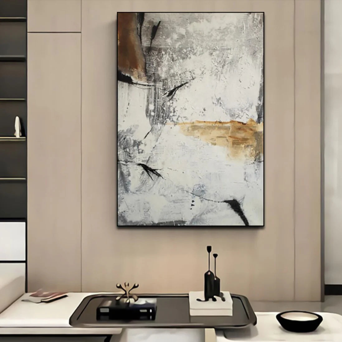 Abstract painting on a wall in a modern interior setting