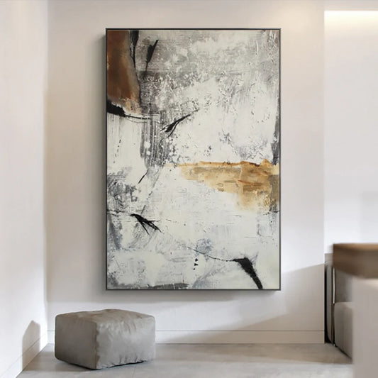 Abstract art painting on a wall in a modern interior setting