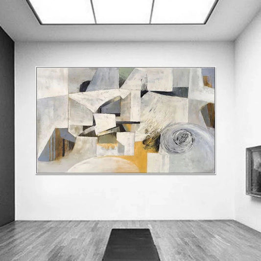 Abstract art piece on a wall in an art gallery setting