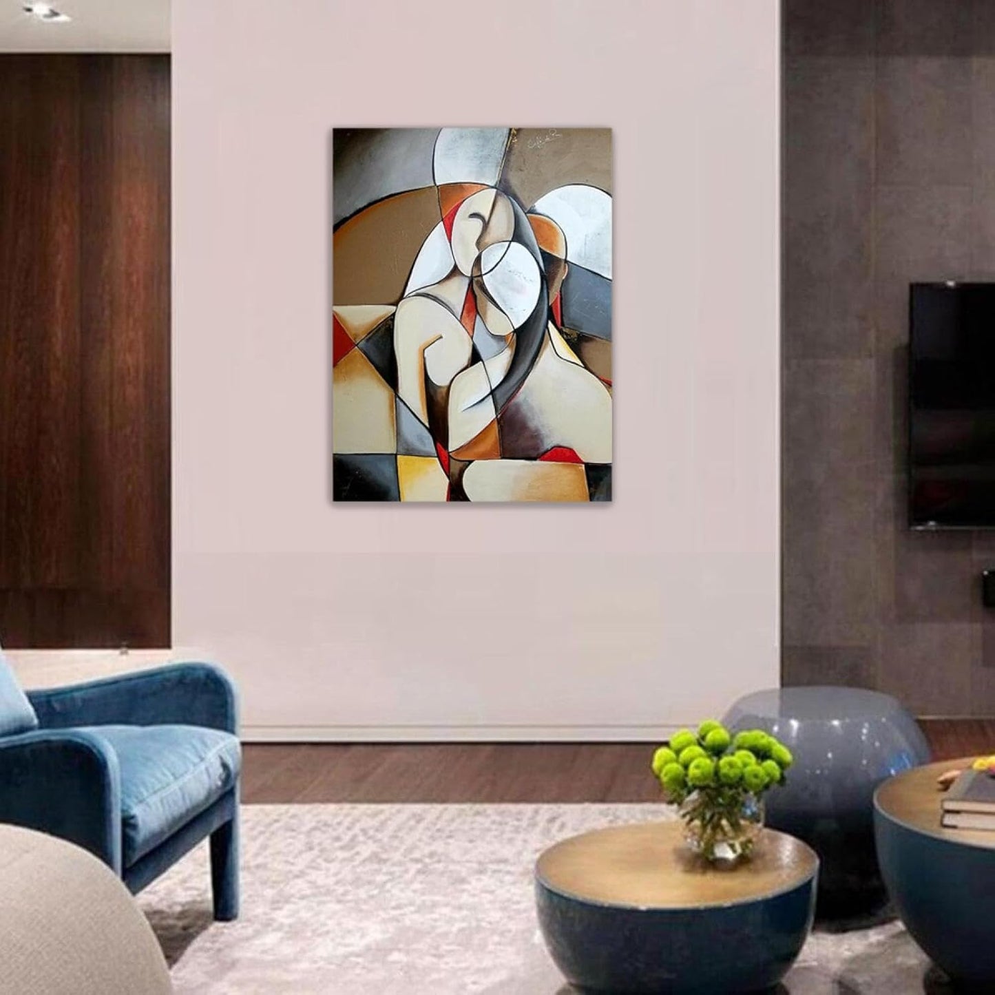 Abstract painting on a wall in a modern living room