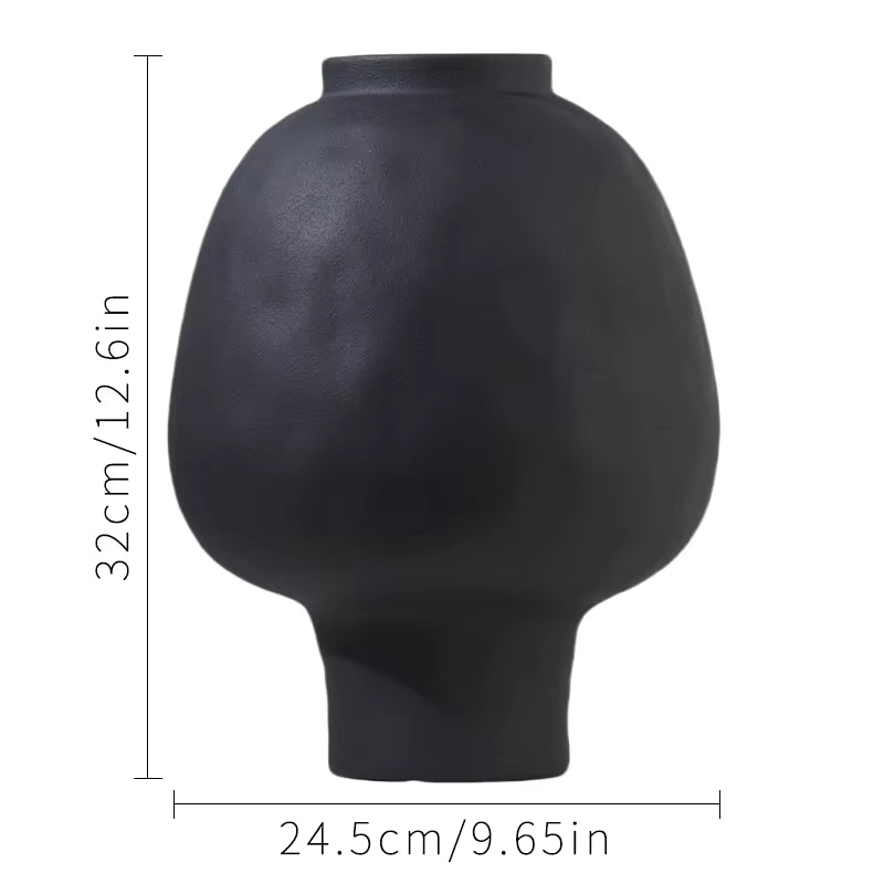 Black vase with measurements on a white background