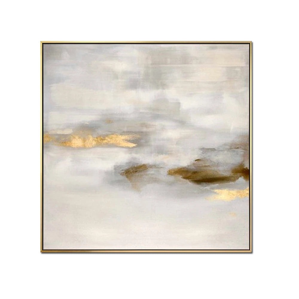 Abstract art piece with gold accents on a white background