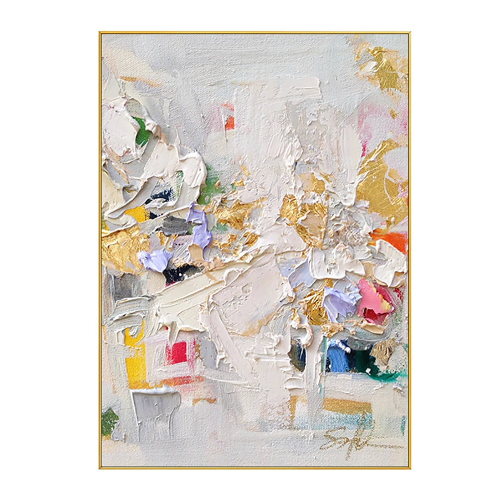 Abstract painting with colorful textures on a white background