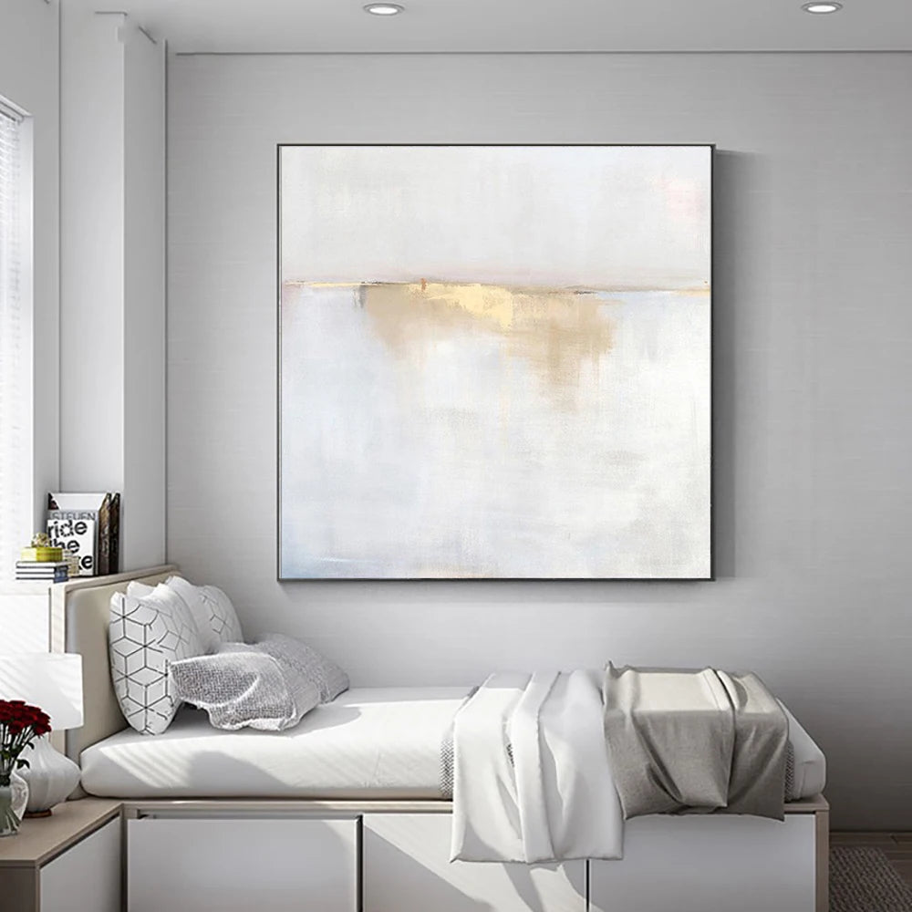 Modern bedroom with abstract painting on the wall