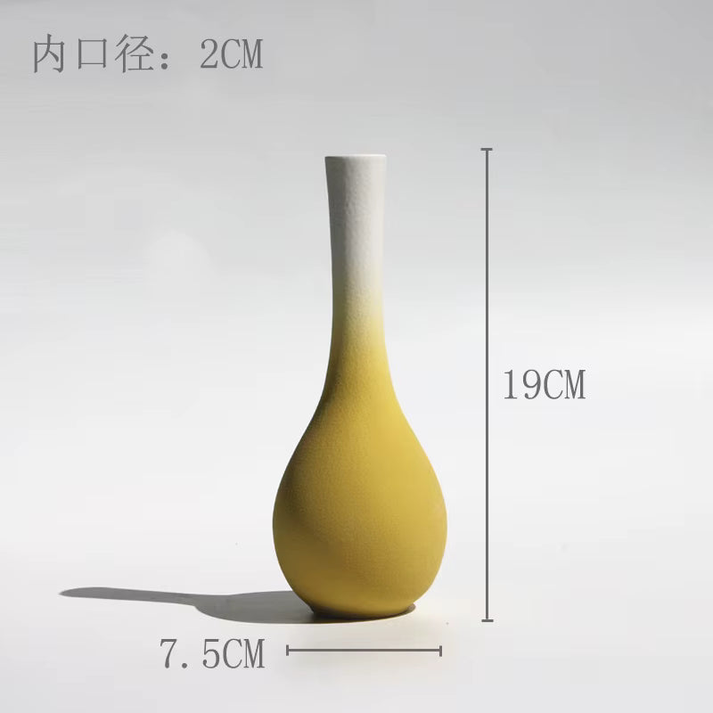 Yellow vase with measurements on a white background