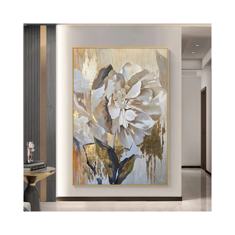 Abstract floral painting in a modern interior setting