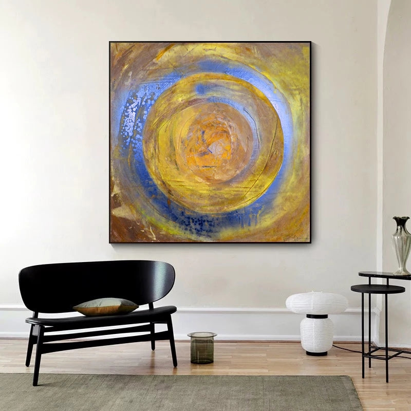 Abstract painting in a living room with modern furniture