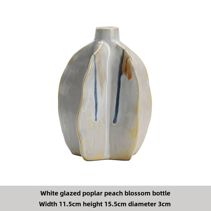 White glazed poplar peach blossom bottle with gray and blue accents on a white background