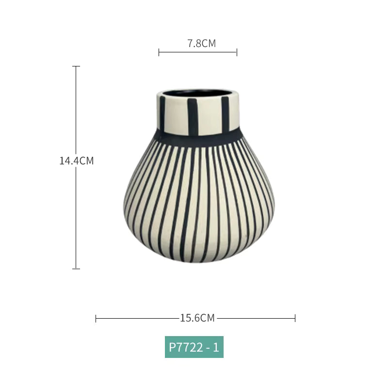 Striped vase with dimensions on a white background