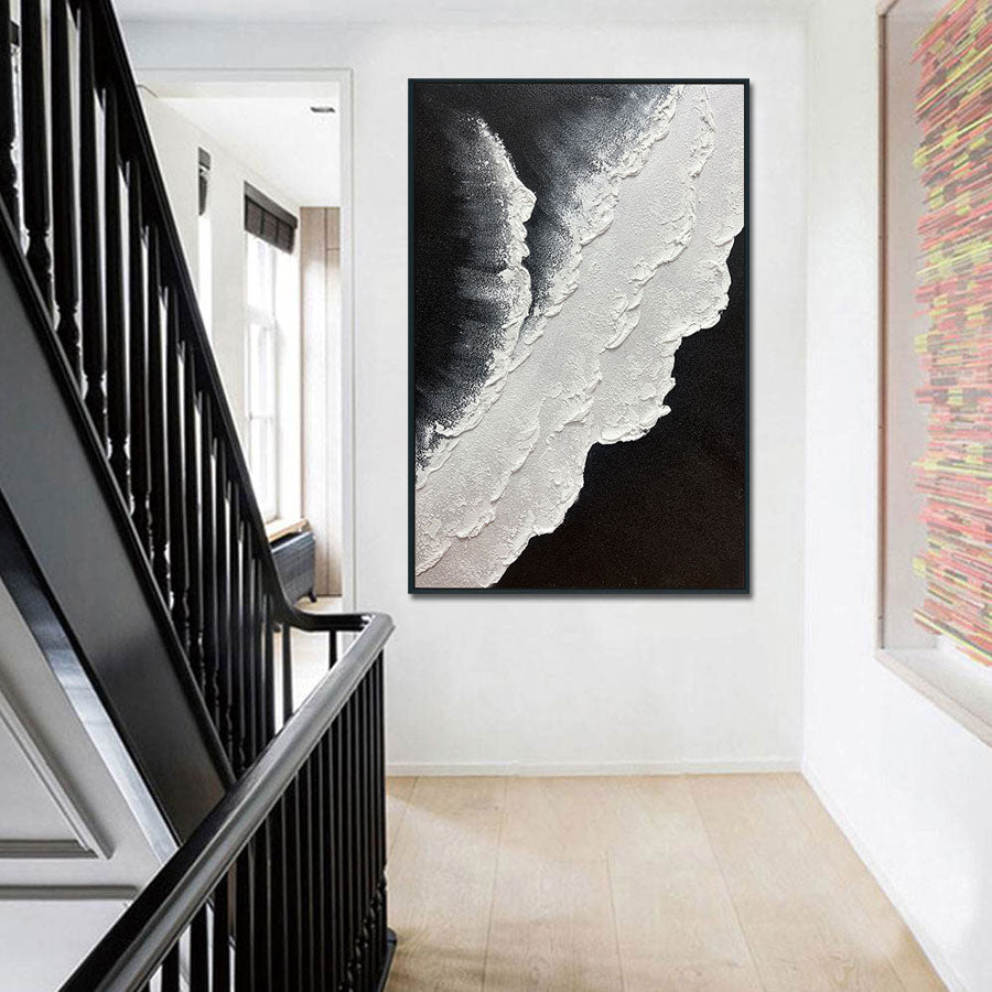 Staircase with a large abstract painting on the wall