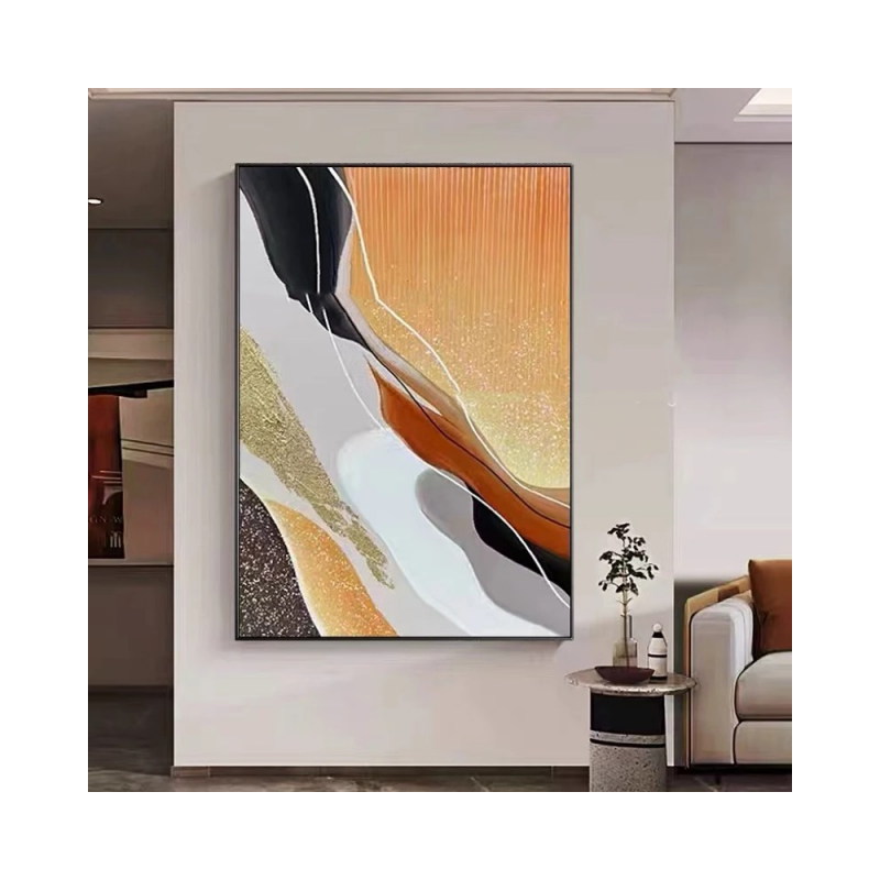 Abstract wall art in a modern living room setting
