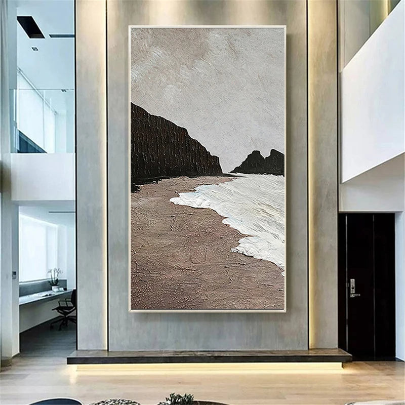 Abstract art of a beach scene in a modern interior setting