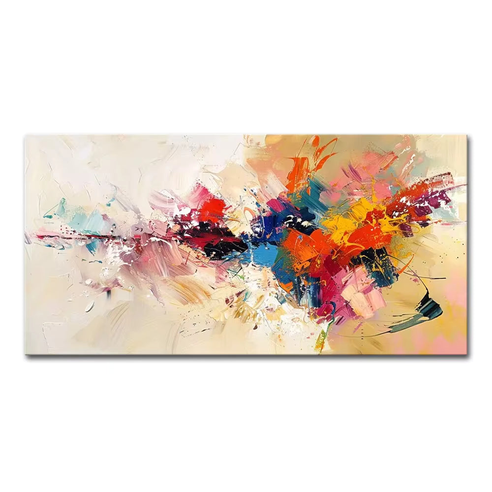 Abstract painting with vibrant colors on a beige background