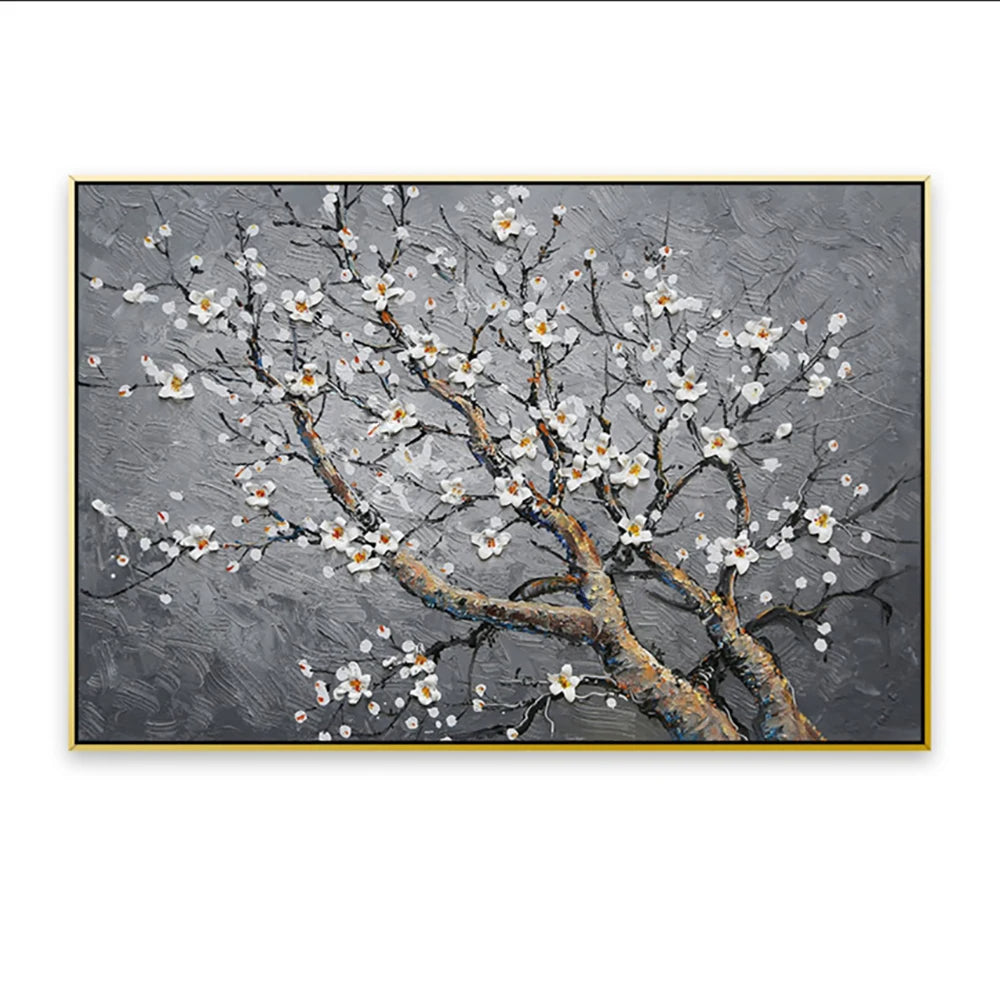 Painting of cherry blossoms on a gray background
