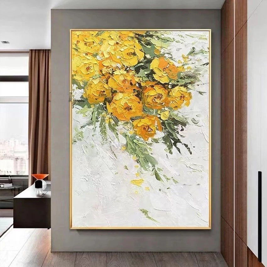 Floral painting in a modern interior setting