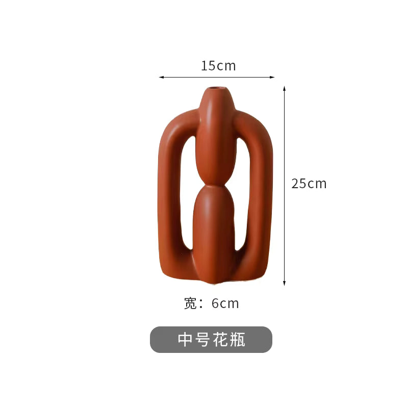 Brown abstract sculpture with measurements on a white background