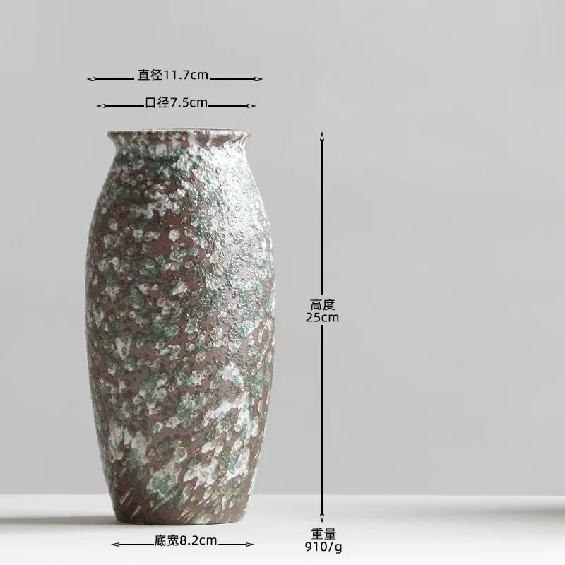 Decorative vase with measurement labels on a gray background