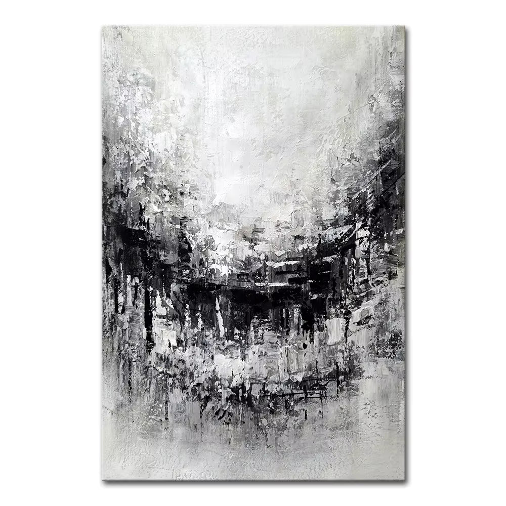 Abstract black and white painting on a white background