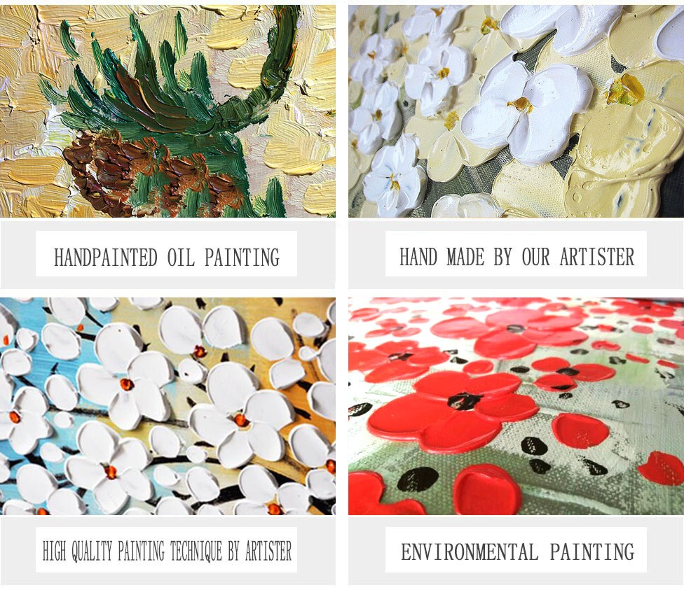 Collage of hand-painted oil paintings with floral and abstract designs.