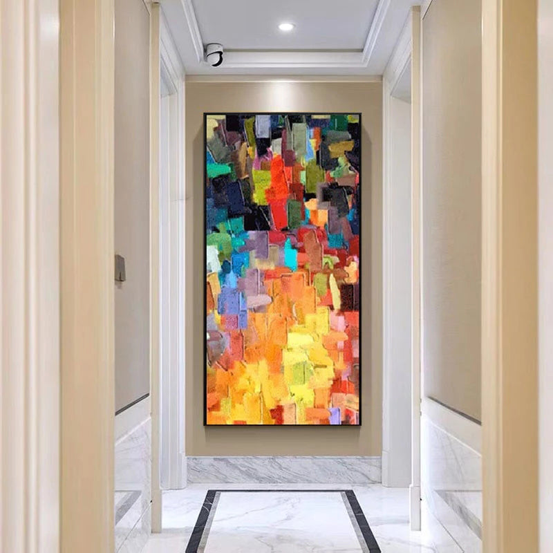 Colorful abstract painting in a modern hallway