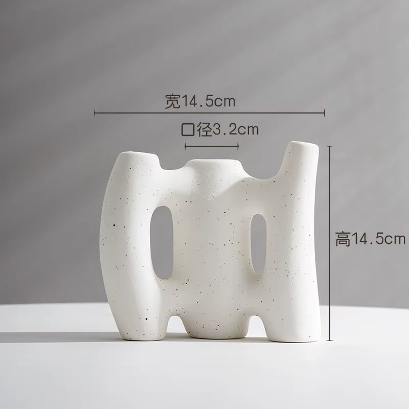 White ceramic vase with dimensions displayed on a gray background