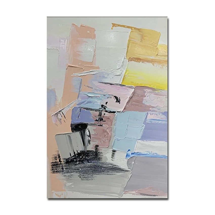Abstract painting with colorful geometric shapes on a white background