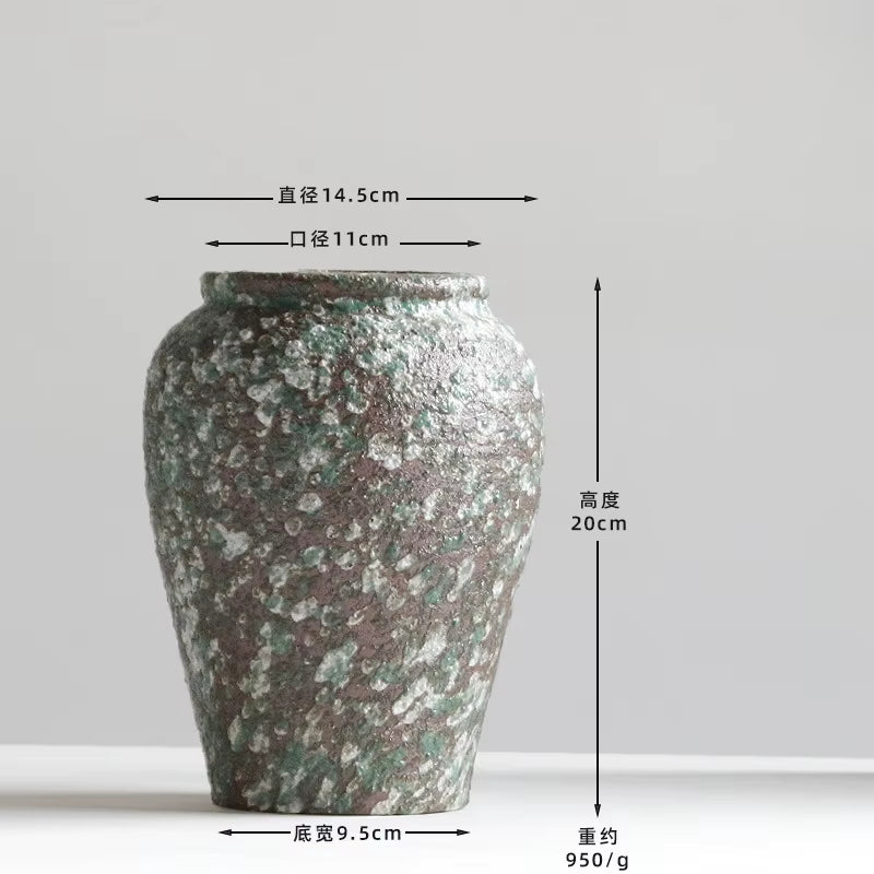 Decorative vase with measurement labels on a gray background