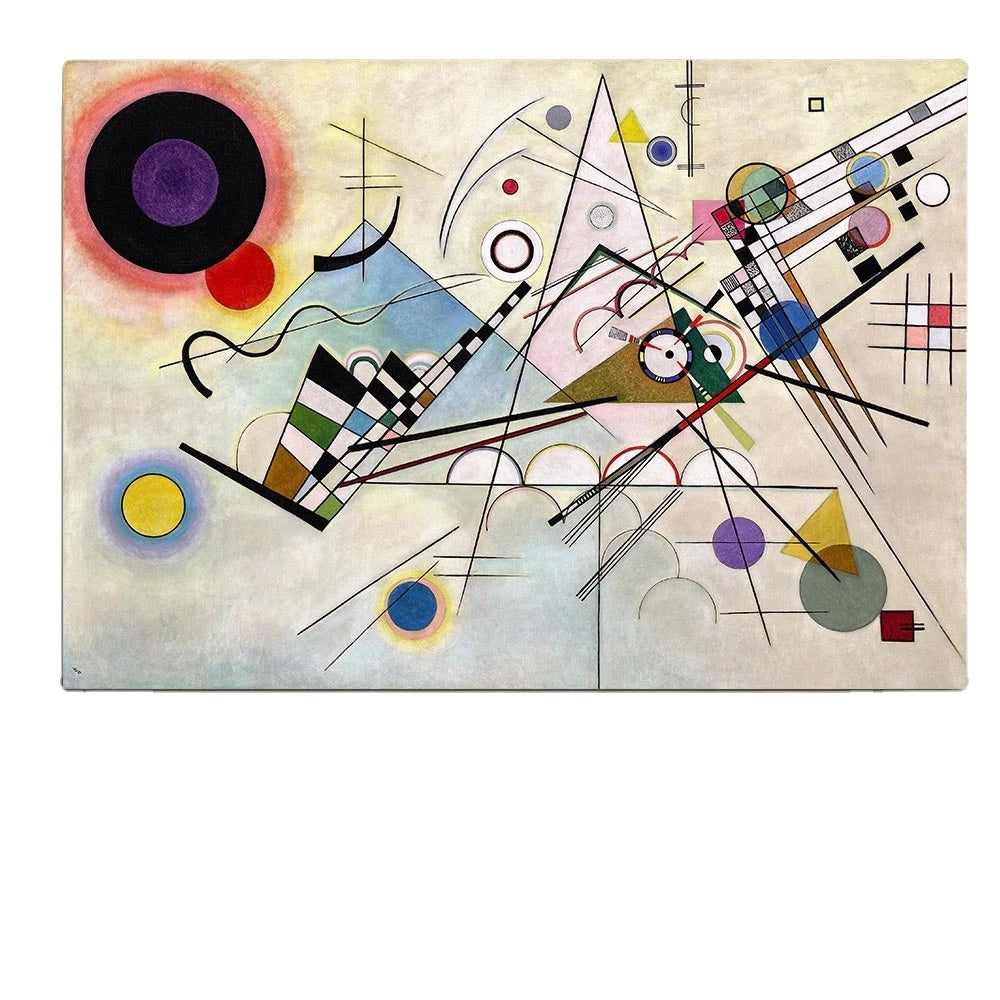 Abstract art piece with geometric shapes and lines on a beige background