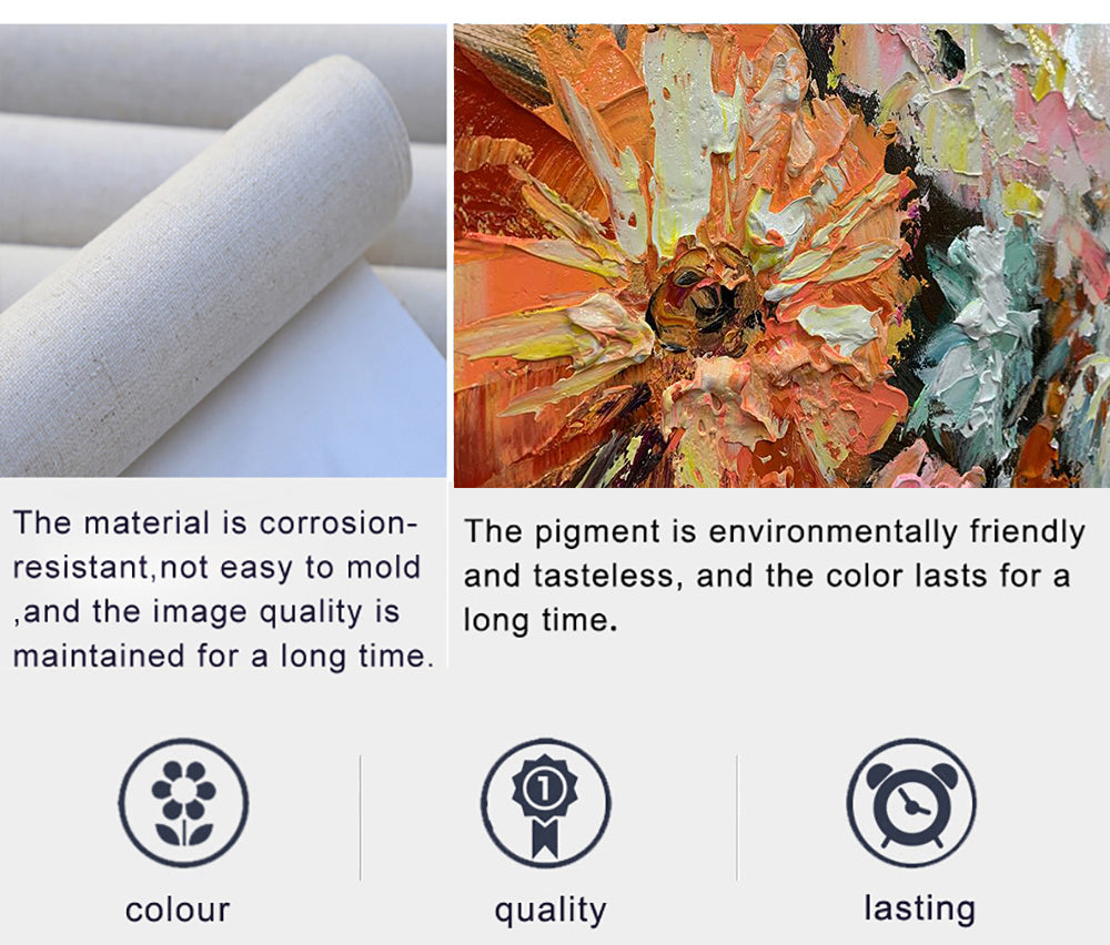 Roll of paper with a floral painting and text about material properties.