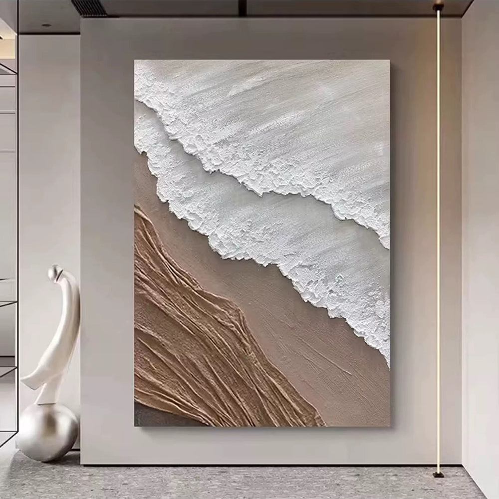 Abstract art piece on a wall in a modern interior setting