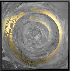 Artistic depiction of concentric circles with gold accents on a gray background
