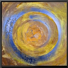 Abstract art with concentric circles in yellow and blue