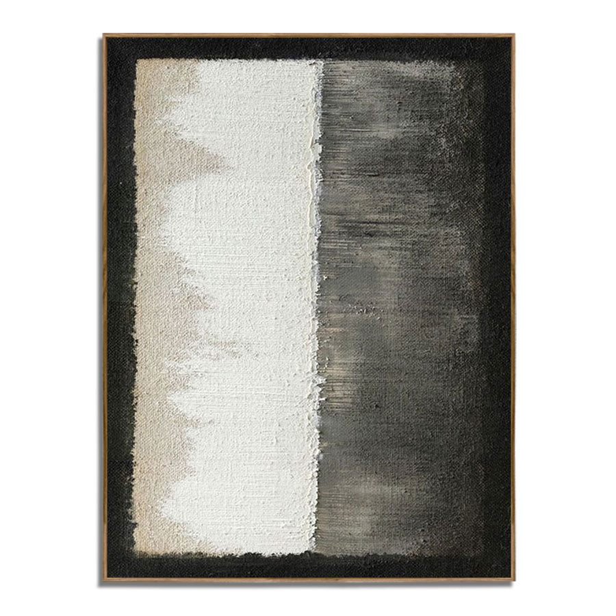 Abstract art piece with a black and white color scheme on a white background