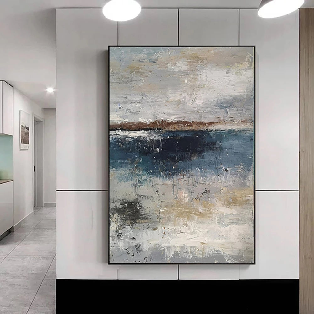 Abstract painting on a wall in a modern interior setting