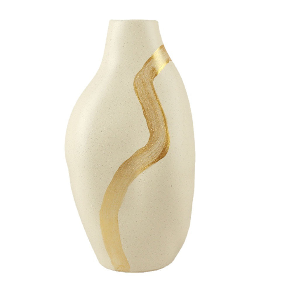 Beige vase with a gold accent on a white background