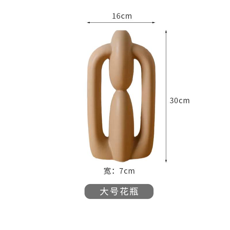 Brown decorative vase with measurements on a white background