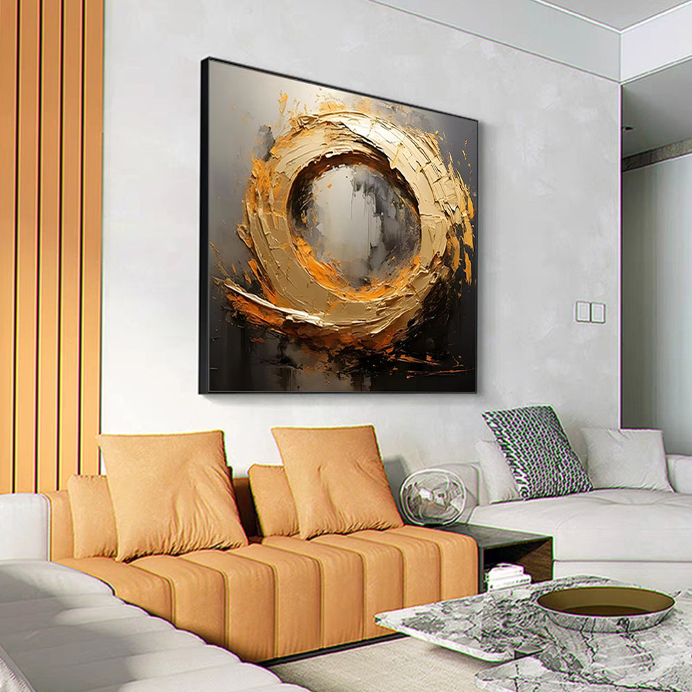 Modern living room with abstract art on the wall