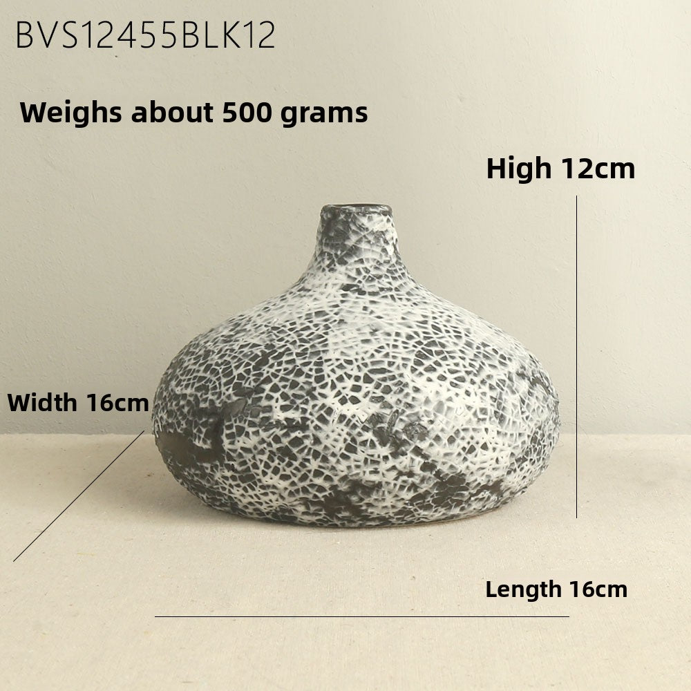 Textured vase with measurements on a neutral background