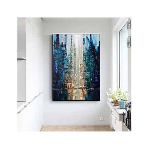 Abstract painting in a modern kitchen setting