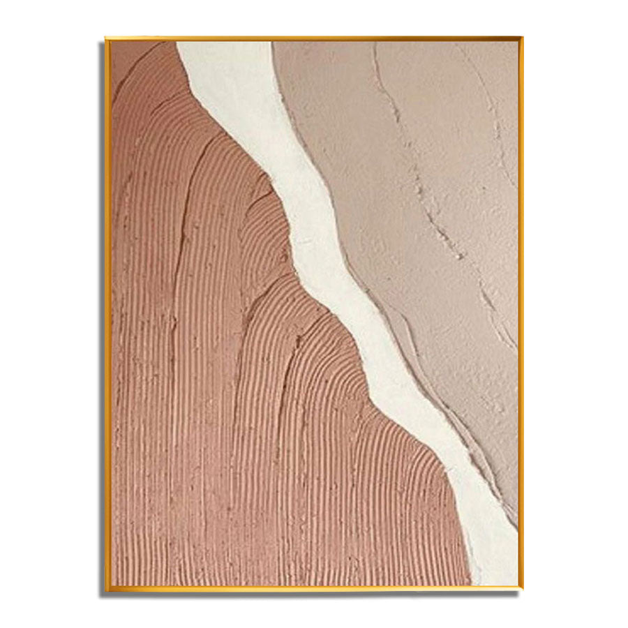 Abstract art print with wavy lines in brown and beige on a white background