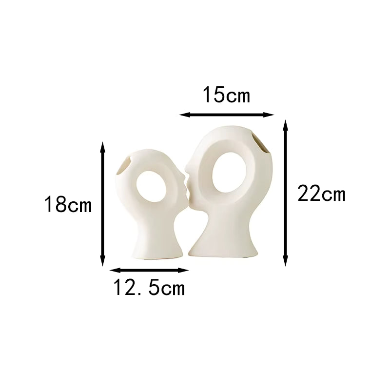 Measurement chart with two white ceramic pieces and their dimensions on a white background