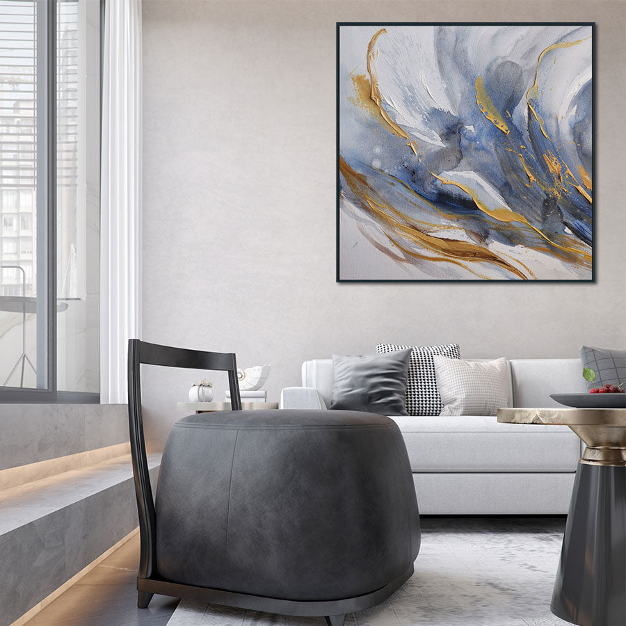 Modern living room with abstract art on the wall