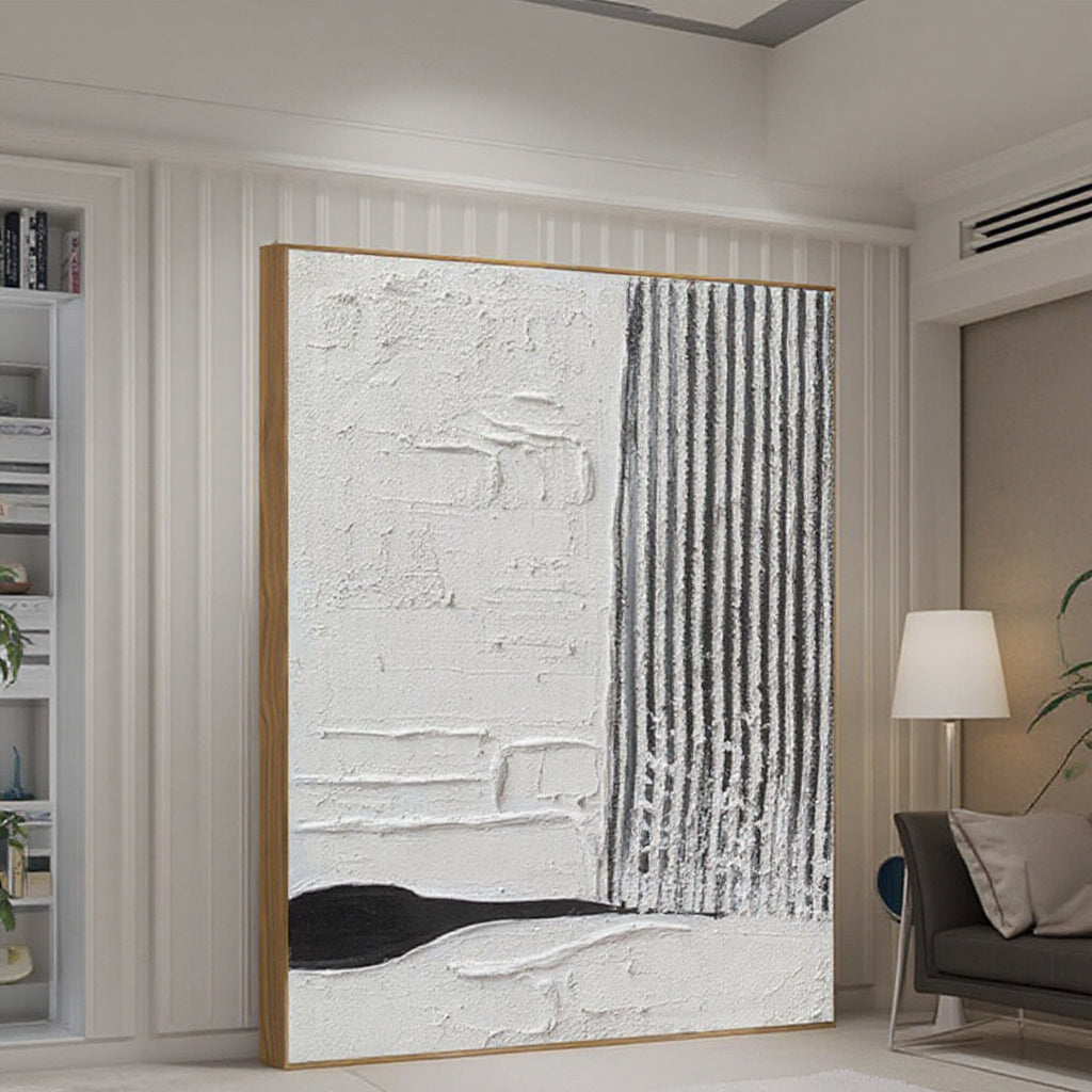 Abstract wall art in a modern living room setting