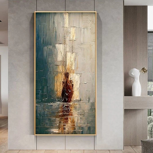 Abstract art piece in a modern interior setting