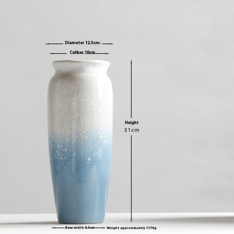 Ceramic vase with measurements on a white background