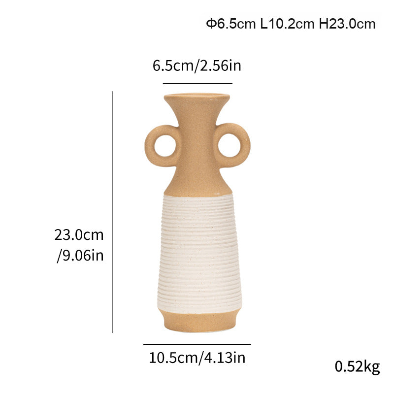 Ceramic vase with measurements on a white background