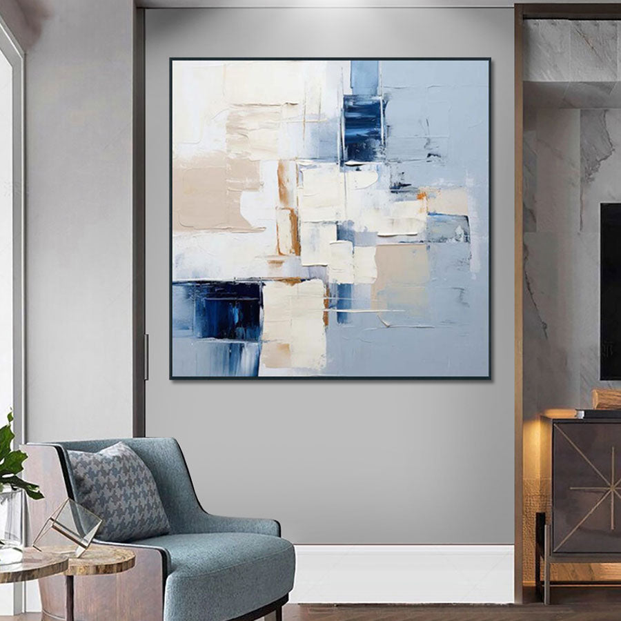 Abstract painting on a wall in a modern living room