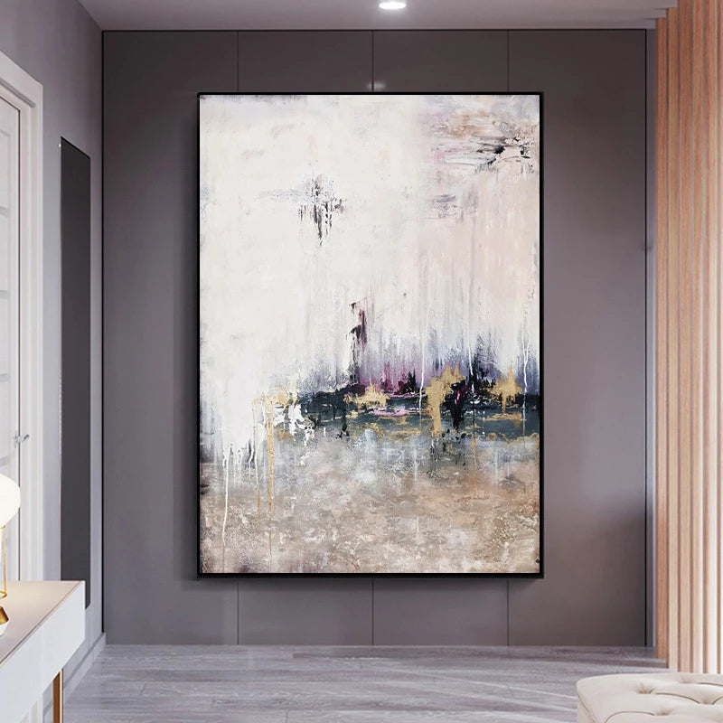 Abstract painting on a gray wall in a modern interior setting