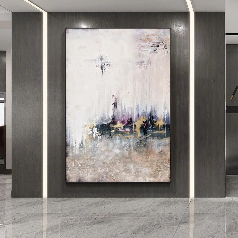 Abstract painting on a wall in an indoor setting